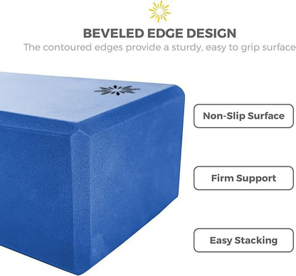 4" Yoga Block, 10 Pack Bulk EVA Foam Yoga Blocks, Firm and Supportive Yoga Brick, Balance Foam for Stretching, Pilates, and Workout, 4" x 6" x 9" - color: Blue