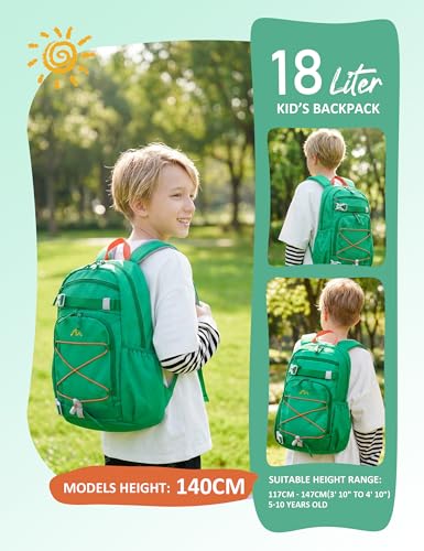 MOUNTAINTOP 18L Kids Backpack, Lightweight Children Daypack for Boys Girls, School Bag with Chest Strap, 29 * 16 * 45CM - color: Green