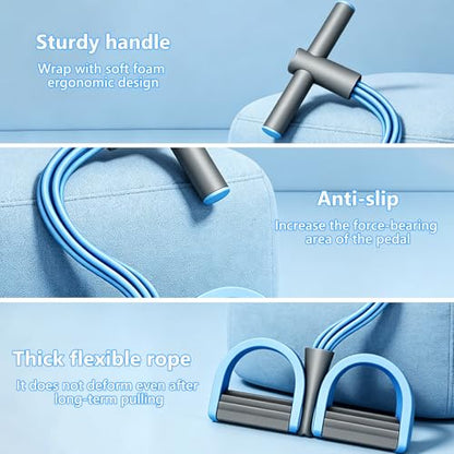 Pedal Resistance Band with Handle,4/6/8 Resistance Levels Elastic Pull Rope, Portable Fitness Bands for Leg Butt Training, Home Gym, Yoga, Pilates - size: 6 Levels（Blue）