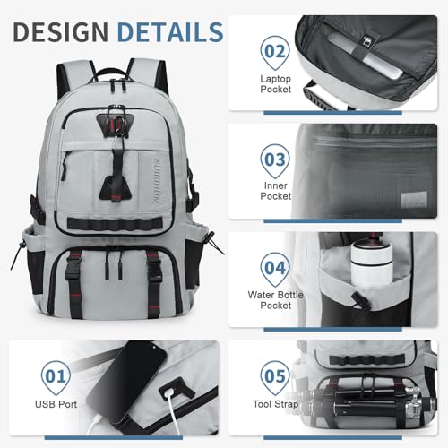 Travel Backpack 35L TSA Approved Carry on Backpack with Shoe Compartment & Wet/Dry Separation,Laptop Bag Fits 18.4 Inch Computer, Water Resistant Backpack for Men Women, Light Grey - color: Standard Light Grey