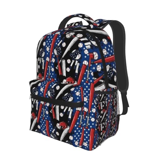 Casual Travel Backpack Patriotic Usa Retro American Flag Baseball Print Art for Men Women, Lightweight Water Resistant Commuter Daypack with Laptop Compartment and Side Mesh Pockets - color: Pattern (235)