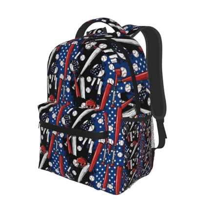 Casual Travel Backpack Patriotic Usa Retro American Flag Baseball Print Art for Men Women, Lightweight Water Resistant Commuter Daypack with Laptop Compartment and Side Mesh Pockets - color: Pattern (235)