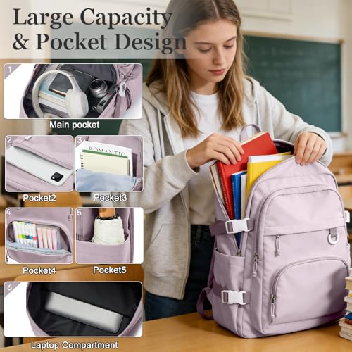 Lightweight College Backpack for Women Men Cute School Bag for Teens Girls Boys High School Backpack for Students Waterproof Casual Daypack Backpack（Purple） - color: A6-purple