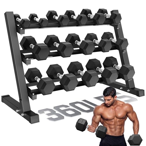 Dumbbell Sets with Rack, Rubber Hex Dumbbells, 160/220/280/360/450/550LBS, Hand Weights with Chrome Handle for Strength Training - color: 360lbs with Rack