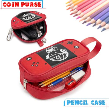 Boys Backpack, Luminous Gamer Backpack for Boys with Lunch Box,Pencil Case and Coin Puese,Kids Schoolbag Bookbag for Teen Boy Elementary Middle High School Travel(Black-Red) - color: Black-red