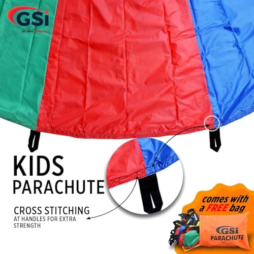 GSi Kids Play Parachute Rainbow Parachute Toy Tent Game for Kids Gymnastics Cooperative Play and Outdoor Playground Activities (6 Feet) - size: 6 Feet