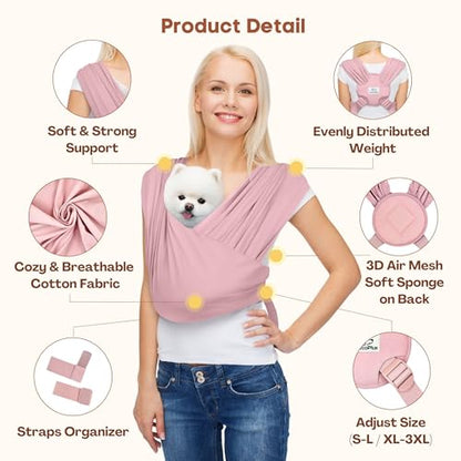 AnccoPlus Dog Carriers for Small Dogs, Front Facing Dog Sling Carrier, Hands Free Cat Carrier, Size Adjustable, Reducing Back Pain, Premium Cotton, Safe and Soft Dog Carrier (Plus, Light Pink) - color: Light Pink, size: Plus