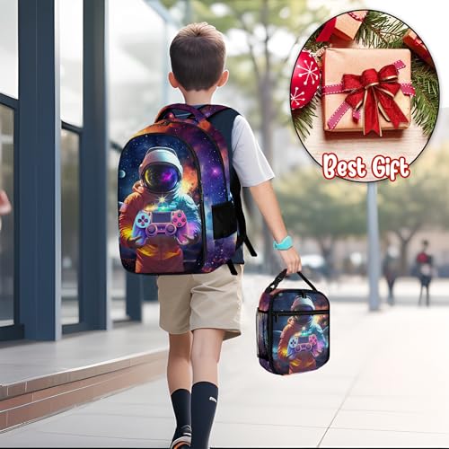 Boys Backpack with Lunch Box and Pencil Case, 3Pcs Gamer Backpack for Boys Teens, 17 Inch Large Capacity - color: GAME-YHYZ-1