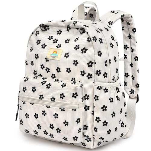 STEAMEDBUN Corduroy Kids Backpack for Girls and Boys 5-8: Girls Backpack for Elementary Kindergarten - 15 inch Cute Backpacks for Kids - Flower - color: Flower Corduroy, size: SMALL-15"H(fit folder)