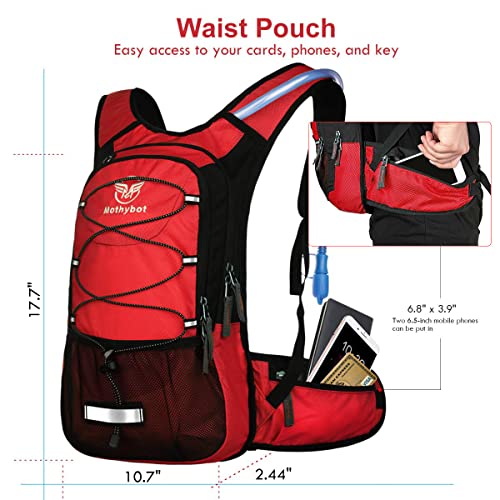 Mothybot Hydration Pack, Insulated Hydration Backpack with 2L BPA Free Water Bladder and Storage, Hiking Backpack for Men, Women, Kids for Running, Cycling, Camping - Keep Liquid Cool up to 5 Hours - color: Red