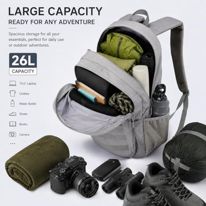 Hiking Travel Backpacks Men and Women, Lightweight Waterproof Laptop Backpack Outdoor Camping Backpack Hiking Daypack for Travel, Trekking, Work 26L (Grey) - color: Grey