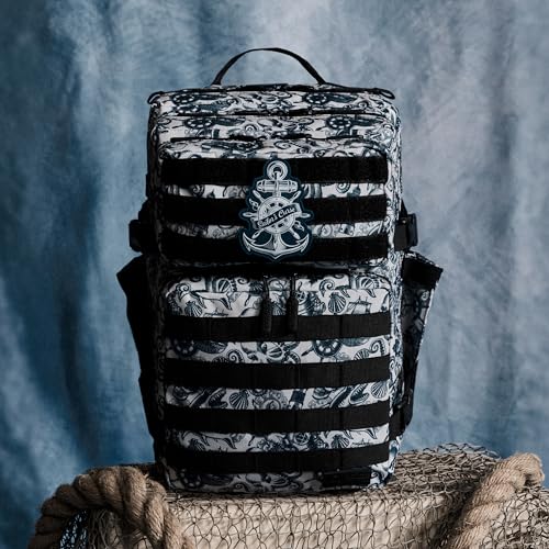 WOLFpak 35L Athletic Gym Backpack (Sailor's Curse) - Durable 1000D Waterproof Oxford Material with MOLLE Webbing, Laptop Pocket & Dual Cup Holders, Durable Fitness/Travel/Military Daypack - color: Sailor's Curse
