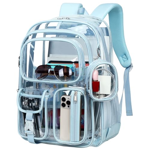 Clear Backpack for School,18 Inch Extra Large Heavy Duty Bookbag for Girls and Boys,Durable See Through PVC Transparent School Backpack forTravel(Blue) - color: Blue