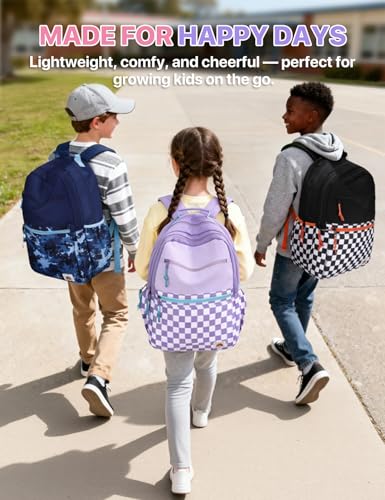 VASCHY School Backpack, Lightweight Classic Cute Aesthetic Bookbag Daypack for Teen Girls Traveling/Gym/Middle School Black Lavender Plaid - color: Lavender Plaid-l, size: Large-17in