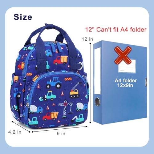 Bluboon Toddler Backpack for Girls Boys 2-4 Cute 12" Preschool Kindergarten Backpacks Kids Daycare Bags School Travel (Engineering vehicle - Royal blue, Age 2-4 (12" H not Fit A4 Folder)) - color: Engineering Vehicle - Royal Blue, size: Age 2-4 (12" H not