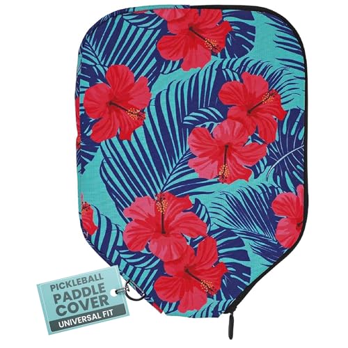 Palms-O-Aces Pickleball Paddle Cover | Canvas Padded Pickleball Paddles Sleeve with Zipper | Lightweight Protective Paddle Case for Standard Paddles | Paddle Cover Accessory - color: Pink Hibiscus, size: Standard - 11.5" x 8.5"
