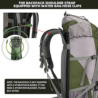 King'sGuard 70L Hiking Backpack with Rain Cover Lightweight Waterproof Travel Camping Backpack Large Backpacking Pack - color: Army Green