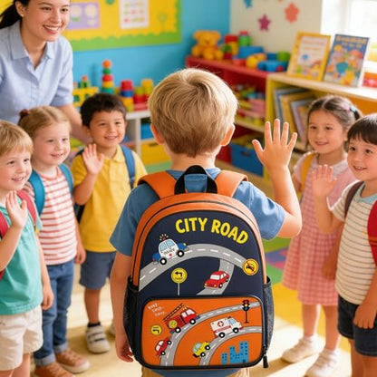 Toddler Backpack for Kids 4-6 – Cute Driving Car Kids Backpack, Fun Preschool Kindergarten Daycare Bag with Padded Straps & Chest Clip, Small Backpack for Kids Travel & Road Trip Gift - color: Cute Driving Car