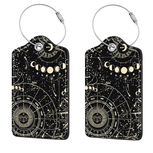 2 Pcs Luggage Tags for Suitcase, Cute Unique PU Leather Travel Bag Tag with Privacy Cover ID Label Address Card and Durable Metal Ring Suitable for Men Women Children Backpack,Cosmic Constellation - color: Cosmic Constellation