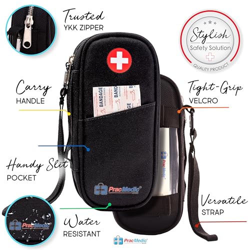 PracMedic Bags Epi Pens Carrying Case- Insulated Epipen Carry Case (Black) | Holds 2 Epi Pens, Auvi-Q or Neffy, Inhaler & Antihistamine. Medical Case for Allergy, Asthma & Diabetes Medicines. - color: Black