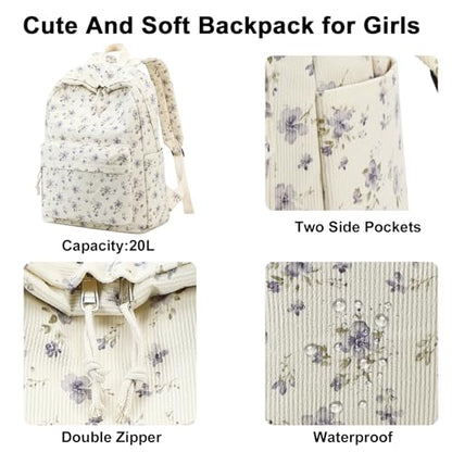 BTOOP School Backpacks for Teen Girls Bookbags Lightweight Kids Backpack School Bags Set with Lunch Box Pencil Case - color: Purple Flower 201