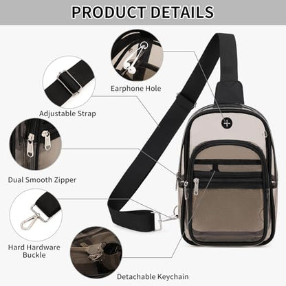 MOONBABY Clear Bag for Stadium Events, Clear Backpack Purse for Women Waterproof TPU Crossbody Fanny Pack | for Stadium Events - color: Semi Black