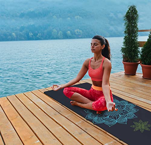 nuveti Printed Travel Yoga Mat-1/16 Inch Thick Non Slip Fitness Workout Mat with Carrying Bag, Foldable Lightweight Suede & Natural Rubber Yoga Mat for Yoga Pilates and Fitness 72" L x 24" W x 1.5mm - color: Lotus
