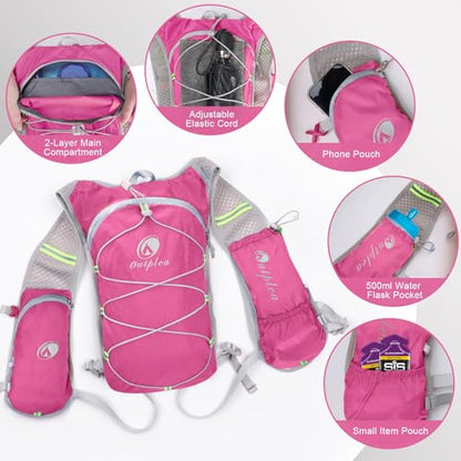 Lightweight Hydration Backpack with 2L Water Bladder for Men Women, Small Water Backpacks Running Vest for Hiking - color: Pink