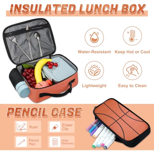 Basketball Backpack Set for Boys, Kids Basketball Backpack for School with Lunch Box and Pencil Case Coin Purse, School Bookbag for Boys - color: Basketball