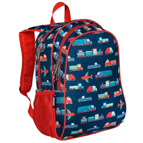 Wildkin 15 Inch Backpack for Boys/Girls, Transportation | Ages 5-10, padded straps, side water bottle pocket, coordinates with matching Wildkin lunch box and water bottle. - color: Transportation