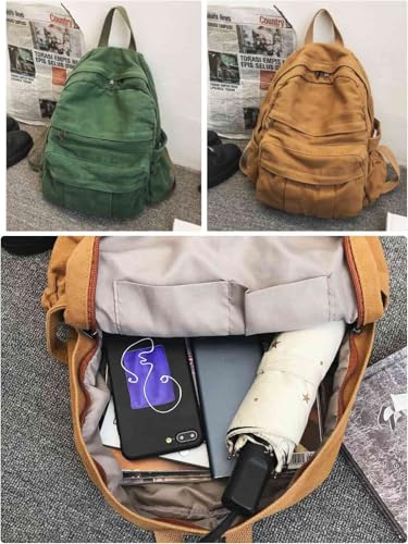 Green Canvas Backpack for Women Retro Aesthetic Rucksack Basic Backpack for High School/College Students Travel Laptop Bag - color: Forest Green