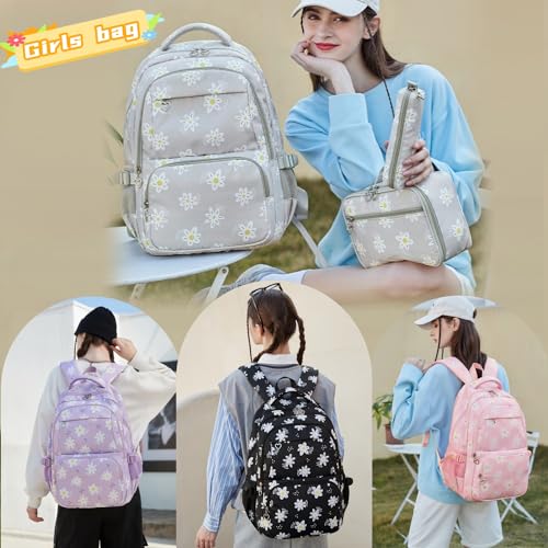3Pcs Flower Daisy Backpack for Girls with Lunch Box Kids School Bag - color: 01 Purple 1