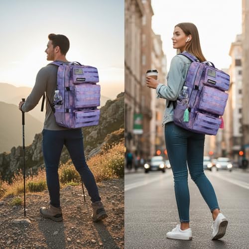 Military Tactical Backpack 55L for Men & Women Bug Out Bag Assault pack Molle Daypack Hiking Trekking Rucksack (Cloud Purple Tie Dyeing) - color: Cloud Purple Tie Dyeing