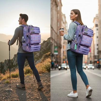 Military Tactical Backpack 55L for Men & Women Bug Out Bag Assault pack Molle Daypack Hiking Trekking Rucksack (Cloud Purple Tie Dyeing) - color: Cloud Purple Tie Dyeing