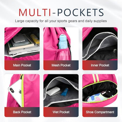 PinCute Drawstring Backpack for Women Men, Gym Bag for Soccer, Basketball, Swim, Beach, Water-Resistant Sports Backpack with Wet Pocket and Shoe Compartment, Rose - color: Rose