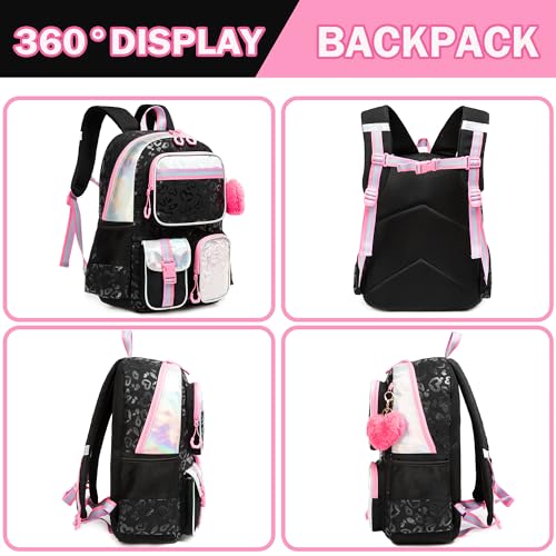 Meetbelify Cute Black School Backpack for Girls Aesthetic Backpacks for Elementary Student Teen Girls School Bag Kids Travel Bookbag for Girls Ages 8-10 - color: Black