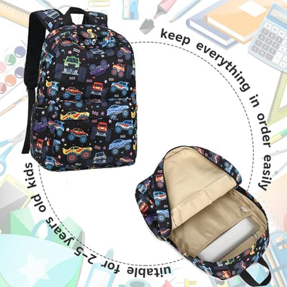 LEDAOU Kids Backpack for Boys Girls Preschool Kindergarten Elementary School Bookbag Toddler School Bag with Chest Strap - color: Colorful Big Car