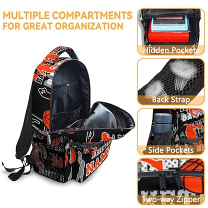 Mercuryelf Personalized Basketball Backpack for Boys, 16 Inch Black Backpacks for School Travel, Cool Lightweight Bookbag for Kids - color: Basketball-1-1