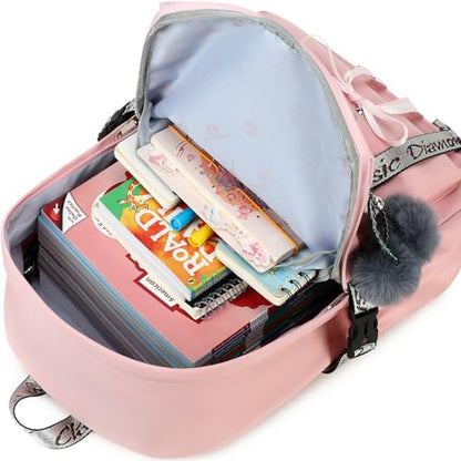 Spotted Tiger School Backpack for Girls Backpack with Lunch Box Backpacks for Teen Girl Backpacks School Bag Bookbag (Pink 2) - color: Pink 2