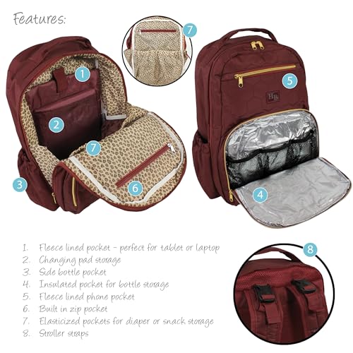 Hudson Baby Unisex Baby Premium Diaper Bag Backpack and Changing Pad, Burgundy, One Size - color: Burgundy