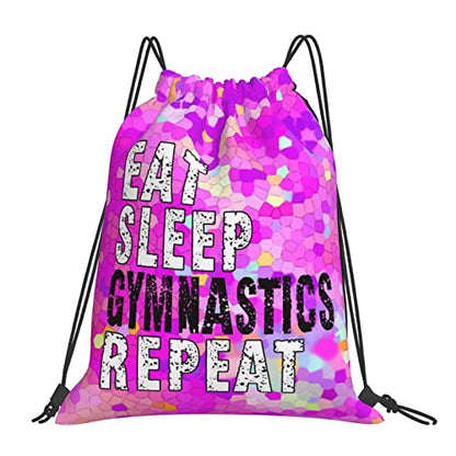Drawstring Backpack Gym String Bag Sports Drawstring Sackpack For Women Men - color: New Eat Sleep Gymnastics Repeat
