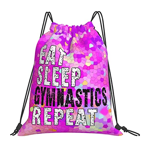 Drawstring Backpack Gym String Bag Sports Drawstring Sackpack For Women Men - color: New Eat Sleep Gymnastics Repeat