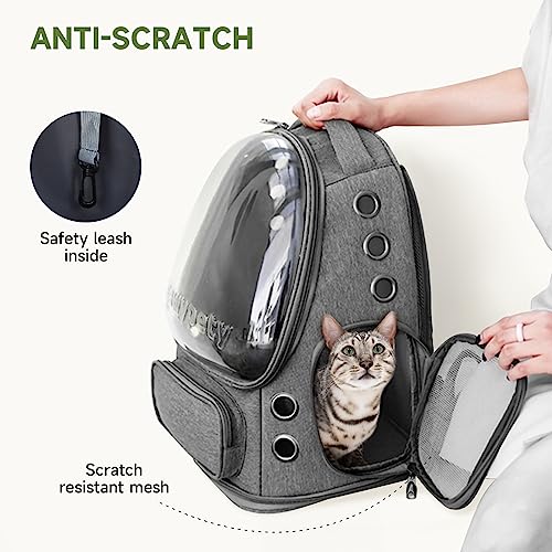 Cawypety Cat Backpack Carrier, Breathable Cat Carrier Large Space Bubble Pet Backpack for Kitty Small Dog up to 12lbs, Transparent & Foldable Pet Carrier for Travel Hiking - color: Dark Gray