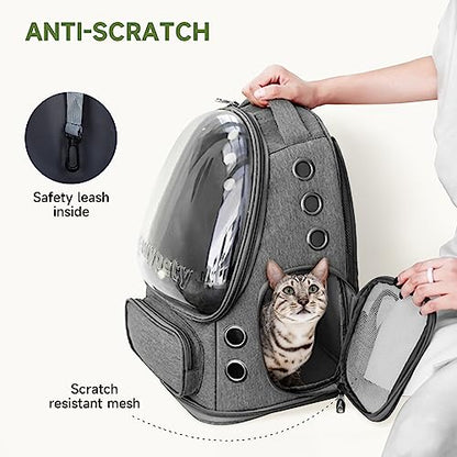 Cawypety Cat Backpack Carrier, Breathable Cat Carrier Large Space Bubble Pet Backpack for Kitty Small Dog up to 12lbs, Transparent & Foldable Pet Carrier for Travel Hiking - color: Dark Gray
