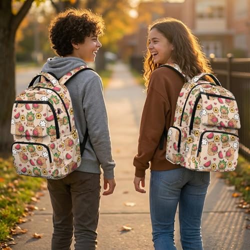 Watermelon Capybara Backpack for Girls School Backpacks with Lunch Box Water Bottle Carrier Bag and Pencil Case 4 Pieces Lightweight 1st Grade Backpack Girls Bookbag for Elementary School - color: Capybara Watermelon