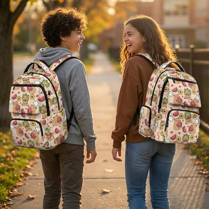 Watermelon Capybara Backpack for Girls School Backpacks with Lunch Box Water Bottle Carrier Bag and Pencil Case 4 Pieces Lightweight 1st Grade Backpack Girls Bookbag for Elementary School - color: Capybara Watermelon