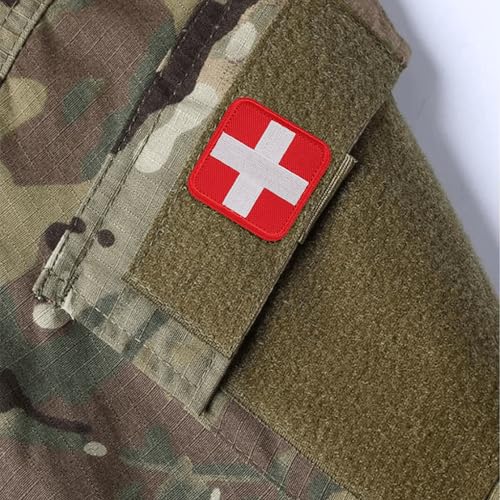 2x2-Inch Embroidered Medical First Aid Patch Cross Red Appliques with Hook & Loop for Tactical Backpacks Pouches Bags Jackets, 2 Pack - color: Red
