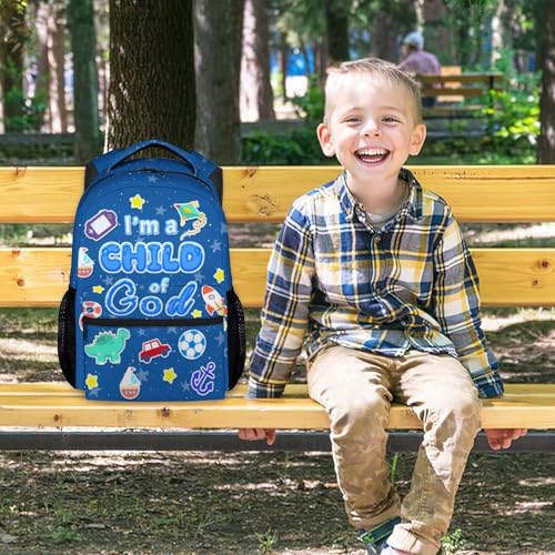 School Backpack Christian Backpacks for Boys Kids Toddler, Lightweight Cute I am a Child of God Book Bag for Kindergarten Elementary Middle - color: Blue