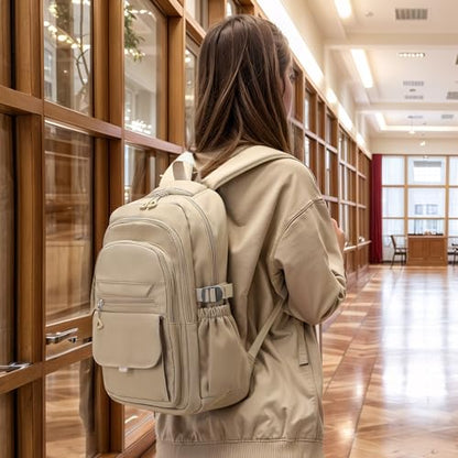 Aesthetic Daypack Backpack, Water-Resistant 15.6" Laptop Backpack for Women and Men, Featuring Touch-Fastener and Anti-Theft Pockets (Khaki) - color: Khaki