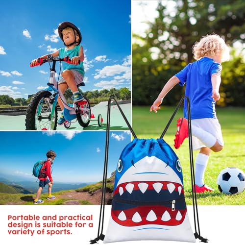 WAWASAM Kids Drawstring Backpack, Gym Swim Bag Cinch Bag for Girls Boys with Zipper Pocket - color: Shark a